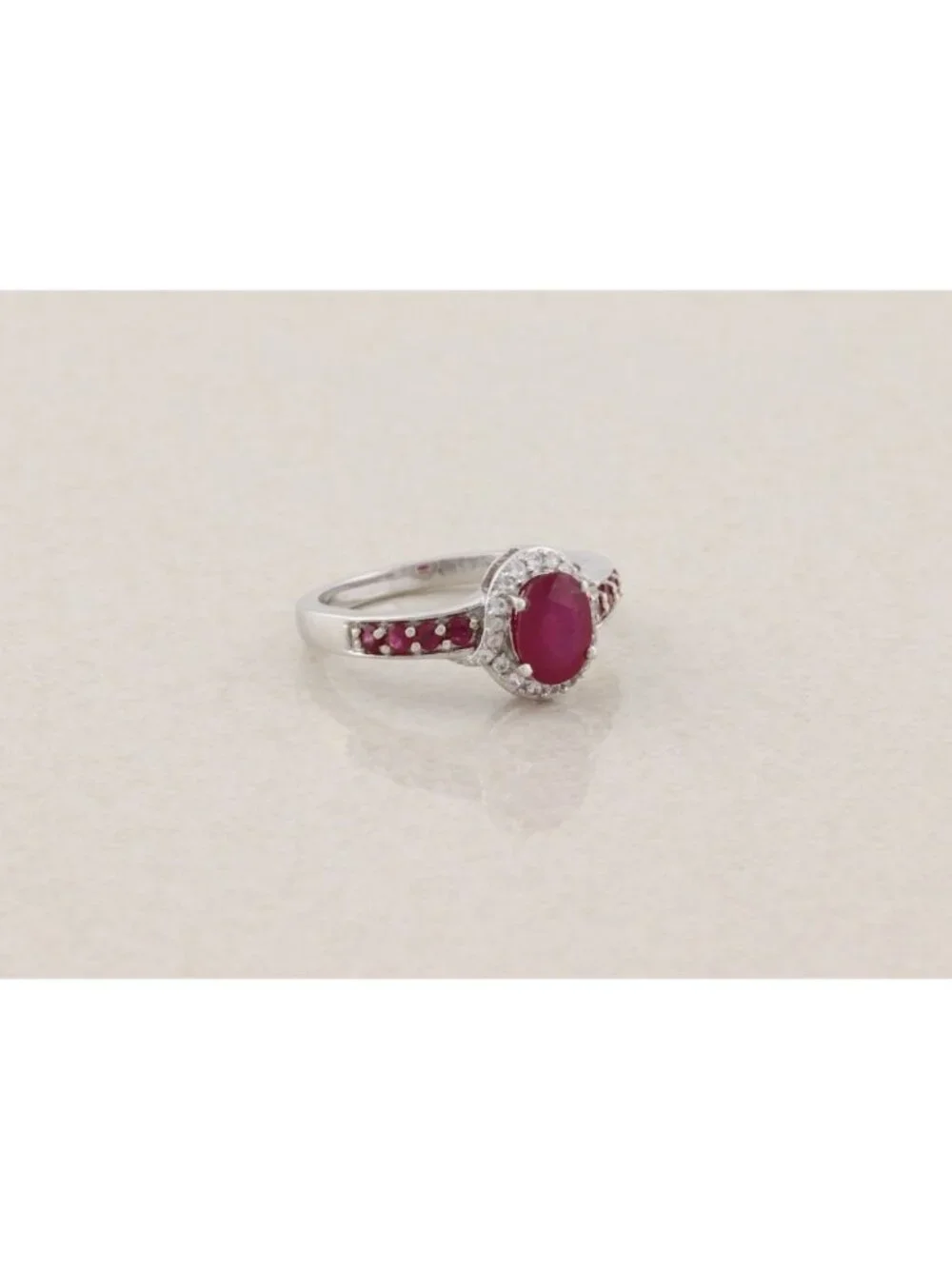 Sterling Silver Ruby and White Zircon Ring Size 9